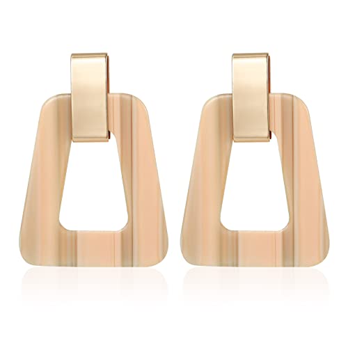 Acrylic Geometric Statement Earrings - Mottled Resin Lightweight Dangle Earrings for Party or Vacation (BEIGE)