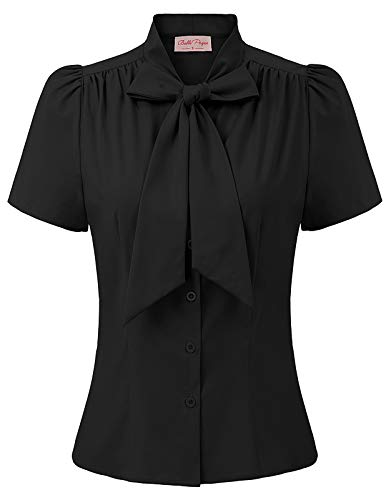 Plus Size Chiffon Blouse Tops for Women Short Sleeve Button Up Shirt,Black，3X-Large