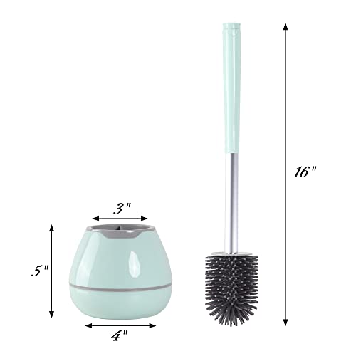 BOOMJOY Toilet Brush with Holder, Silicone Toilet Bowl Brush with Tweezers for Bathroom, RV- Green/Aqua