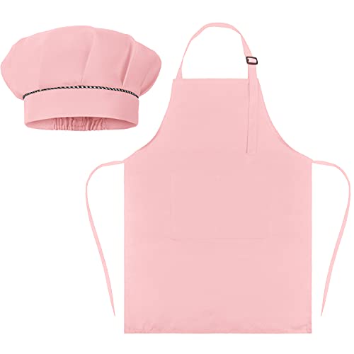 SUNLAND Kids Apron and Hat Set Children Chef Apron for Cooking Baking Painting (Pink, M)