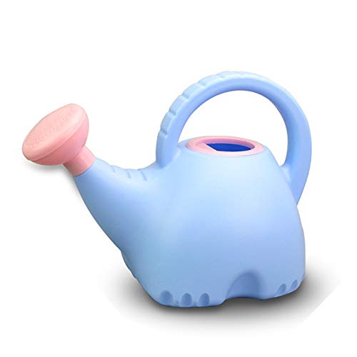 LOYUYU 0.4 Gallon Plastic Watering Can Small Lightweight Cute Indoor Outdoor Garden Plants, Kids Toy Watering Can with Shower Head Elephant: Blue Body Pink Head