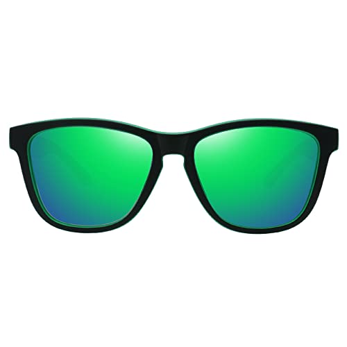 MEETSUN Polarized Sunglasses for Women Men Classic Retro Designer Style (Black-Green Frame/Green Mirrored Lens)