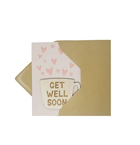 Woodland Mail Get Well Soon Card with Engraved Wooden Mug on the Front