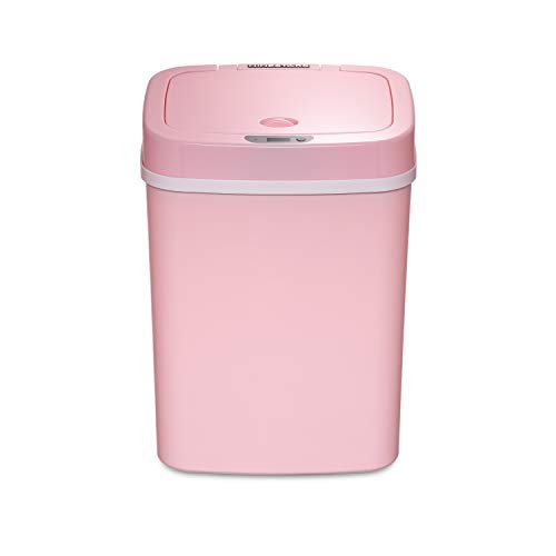 Ninestars DZT-12-5PK Bedroom or Bathroom Automatic Touchless Infrared Motion Sensor Trash Can, 3 Gal 12 L, ABS Plastic (Rectangular, Pink) Trashcan