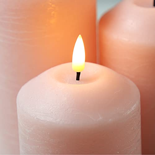 Eywamage Pink Flameless Pillar Candles with Remote 3 Pack, Realistic Flickering LED Battery Candles Christmas Wedding Home Decor