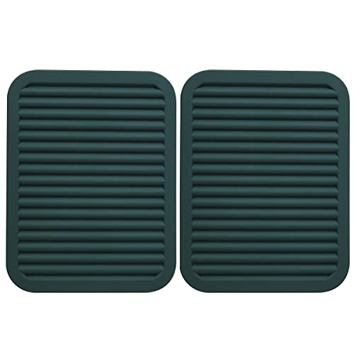 Extra Large, Extra Thick Rectangular Silicone Trivet Mat Set for Hot Dishes,Pots and Pans, - Kitchen Hot Pads for Countertop and Table,Dishing Drying Mats, Set of 2 (Malachite Green)