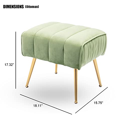 Altrobene Velvet Accent Chair with Ottoman, Modern Tub Arm Chair Footstool Set for Living Room Bedroom, Golden Finished, Grass Green