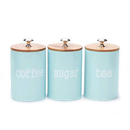 X022S Set of 3 Metal Kitchen Food Storage Tin Canister/Jar/Container with Bamboo Lid (blue)