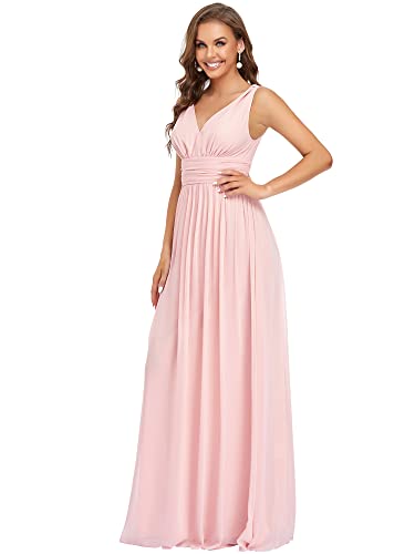Sleeveless V-Neck Empire Waist Layered Chiffon Evening Party Dress - Plus Sizes to 26 - Pink