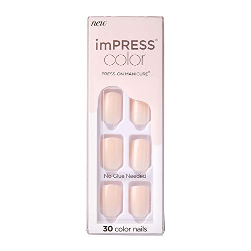 KISS imPRESS Color Press-On Manicure, Gel Nail Kit, PureFit Technology, Short Length, “Point Pink”, Polish-Free Solid Color Mani, Includes Prep Pad, Mini File, Cuticle Stick, and 30 Fake Nails
