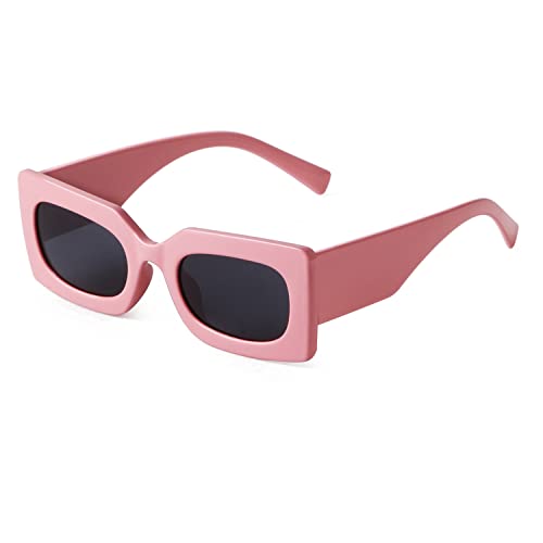 Retro 90s Trendy Chunky Rectangle Sunglasses w/Black Lens  (8 colors)