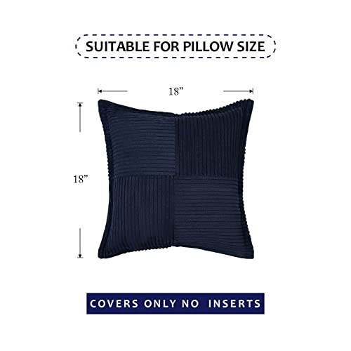 Topfinel Pack of 2 Decorative Broadside Throw Pillow Cover with Splicing, Striped Corduroy Square Cushion Pillowcase for Sofa Couch Bed Chair (18x18 Inch/Navy)