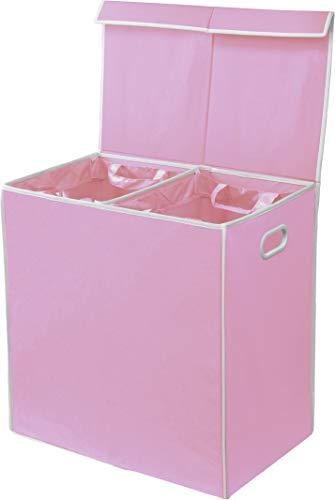 Simple Houseware Double Bin Laundry Basket with Lid, Pink