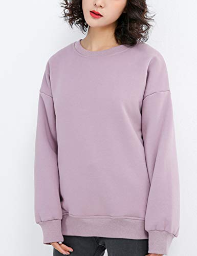 Women's Loose Fleece Pullover Sherpa Lined Crewneck Sweatshirt (02 Purple, Large)