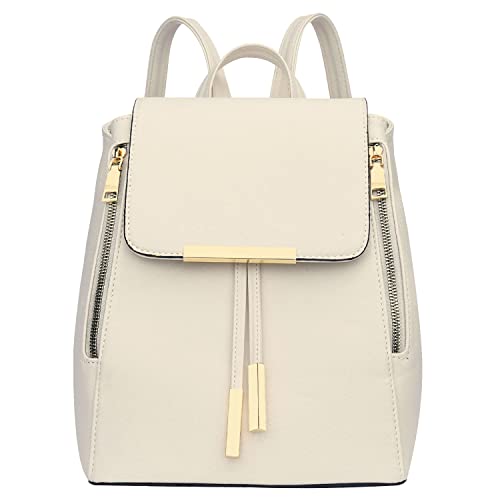 KKXIU Multipocket Fashion PU Leather Backpack Purse for Women Girls Ladies Shoulder Travel Daypacks Bags (A-cream white)