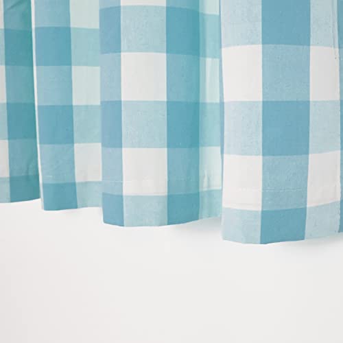 NATUS WEAVER 3 Pc Cotton Classic Country Farmhouse Kitchen Window Curtain - Sky Blue & White Buffalo Check Tier & Valance Set, 54" x 18" / 27" x 30"