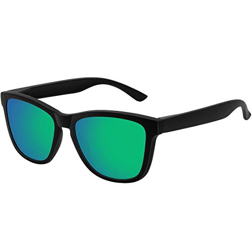 MEETSUN Polarized Sunglasses for Women Men Classic Retro Designer Style UV400 Protection (Matte Black Frame / Green Mirrored Lens, 54)