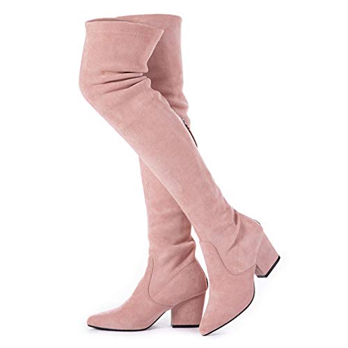 Women's Over the Knee Long Suede Boots with Comfort Square Heels  (10 Colors)