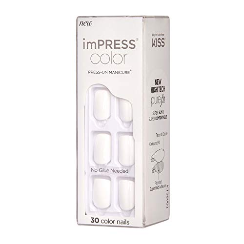 KISS imPRESS Color Press-On Manicure, Gel Nail Kit, PureFit Technology, Short Length, “Frosting”, Polish-Free Solid Color Mani, Includes Prep Pad, Mini File, Cuticle Stick, and 30 Fake Nails