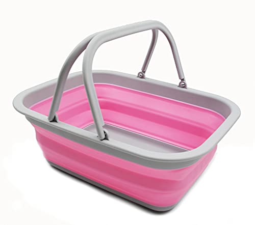 Portable Collapsible Tub, Picnic Basket or Shopping Bag with Handle, 2.37 Gallons  (16 colors)