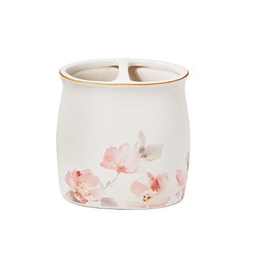 Pink, Gray & Gold-Rimmed Antique Floral Toothbrush Holder
