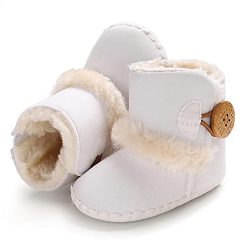 Newborn Baby Boys Girls Snow Winter Boots Infant Toddler Soft Sole Anti-Slip Winter Warm Crib Booties Shoes, 4 colors  (White)