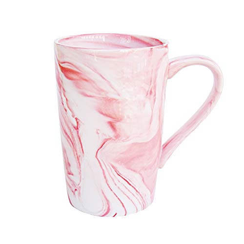 Marbling Ceramic Coffee Tall Mug, Tea Cup for Office and Home, 13 Oz, Dishwasher and Microwave Safe, 1 PCS (Pink-high, 1)