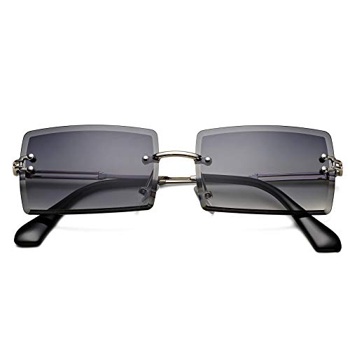 Rectangle Sunglasses for Men/Women Small Rimless Square Shade Eyewear (Gray)