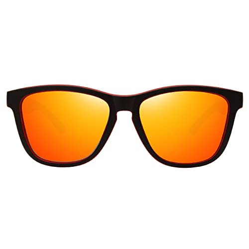 MEETSUN Polarized Sunglasses for Women Men Classic Retro Designer Style (Black-Red Frame/Red Mirrored Lens)