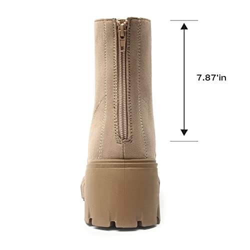 MUSSHOE Ankle Boots For Women Comfortable Lace Up Women's Ankle Boots & Booties with Low Chunky,Tan 10