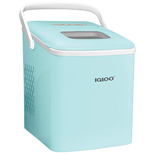 Igloo ICEB26HNAQ Automatic Self-Cleaning Portable Electric Countertop Ice Maker Machine With Handle, 26 Pounds in 24 Hours, 9 Ice Cubes Ready in 7 minutes, With Ice Scoop and Basket, Aqua