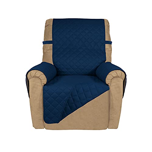 PureFit Reversible Quilted Recliner Sofa Cover, Water Resistant Slipcover Furniture Protector, Washable Couch Cover with Elastic Straps for Kids, Dogs, Pets (Recliner, Navy/Navy)