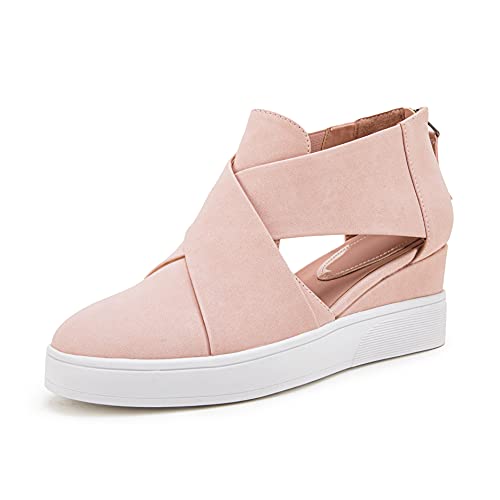 LAICIGO Women's ³ Cut Out Wedge Crisscross Platform Closed Toe Slip-on Summer Slippers Sneakers, 1-light Pink, 8