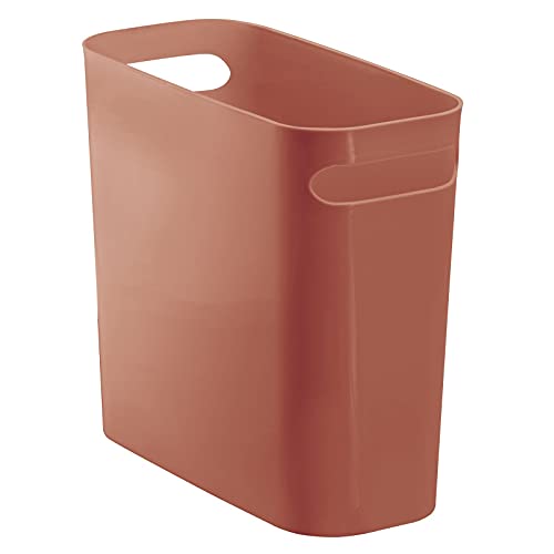 mDesign Plastic Small Trash Can, 1.5 Gallon/5.7-Liter Wastebasket, Narrow Garbage Bin with Handles for Bathroom, Laundry, Home Office - Holds Waste, Recycling, 10