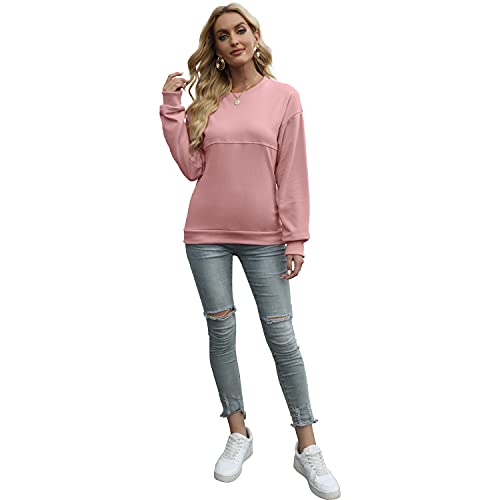 Women's Solid Sporty Crew Neck Long Sleeve Ribbed Cuffs Sweatshirt Pullover Sweater  (4 colors)