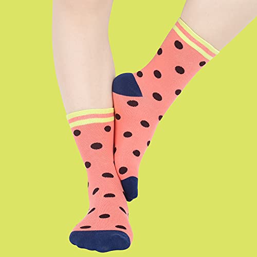 Womens Novelty Funny Crew Socks Girls Cute Floral Colorful Patterned Socks Silly Funky Casual Cotton Flower printed Socks Gift，5 Pack-polka Dot
