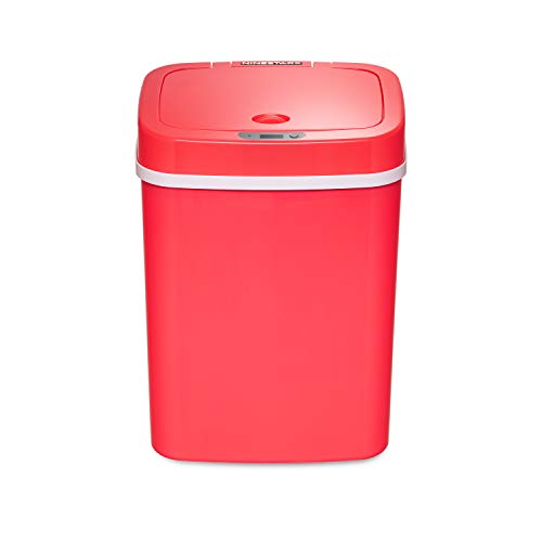 Ninestars DZT-12-5RS Bedroom or Bathroom Automatic Touchless Infrared Motion Sensor Trash Can, 3 Gal 12 L, ABS Plastic (Rectangular, Rose) Trashcan