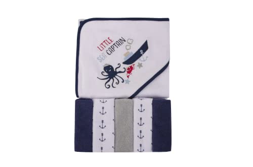 Unisex Baby Hooded Towel with Five Washcloths, Little Sea Captain