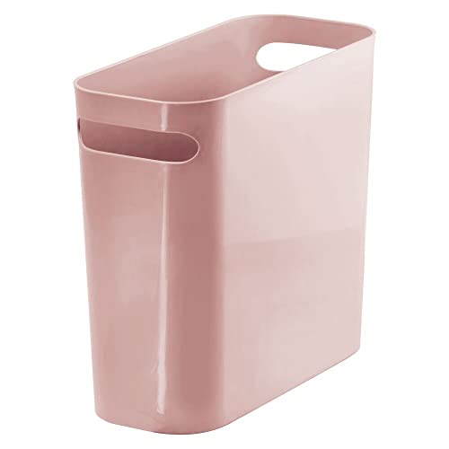 mDesign Plastic Small Trash Can, 1.5 Gallon/5.7-Liter Wastebasket, Narrow Garbage Bin with Handles for Bathroom, Laundry, Home Office - Holds Waste, Recycling, 10