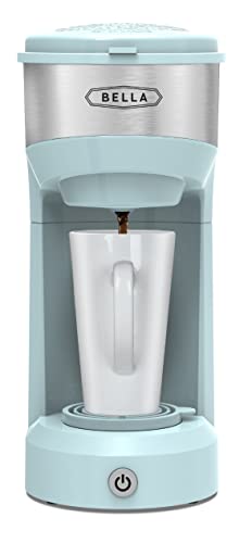 BELLA Dual Brew Single Serve Coffee Maker, Brews both Kcup and Ground Coffee, Large 14oz Capacity, Easy One Touch, Auto Shutoff, Aqua