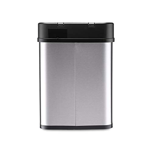 Ninestars DZT-12-5 Bedroom or Bathroom Automatic Touchless Infrared Motion Sensor Trash Can, 3 Gal 12L, Stainless Steel Base (Rectangular, Black Lid)