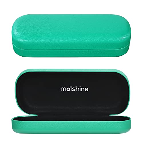 molshine Hard Shell PU Leather Glasses Case,Travel Portable Eyeglass Case for Men Women Girl Travel Study Work (Green)