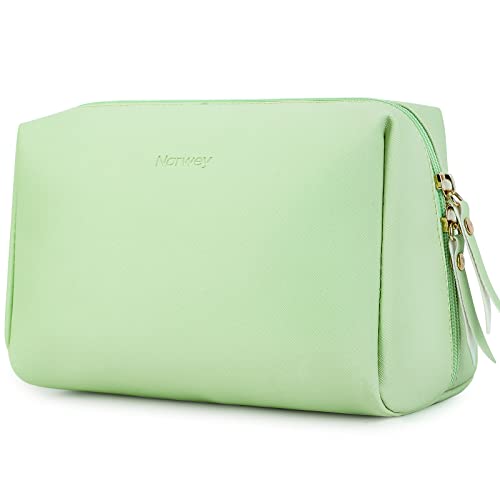 Large Vegan Leather Makeup Bag Zipper Pouch Travel Cosmetic Organizer for Women and Girls (Large, Green)