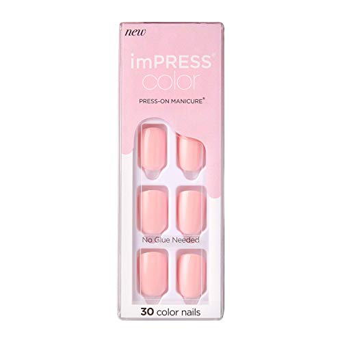 KISS imPRESS Color Press-On Manicure, Gel Nail Kit, PureFit Technology, Short Length, “Pick Me Pink”, Polish-Free Solid Color Mani, Includes Prep Pad, Mini File, Cuticle Stick, and 30 Fake Nails