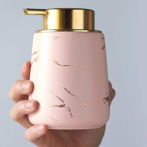 Layboo 400 ML Nordic Style Marbling Ceramic Hand Soap Dispenser, Decorative Liquid Soap & Lotion Dispenser Hand Soap Dispenser, for Kitchen or Bathroom Countertops (Pink)