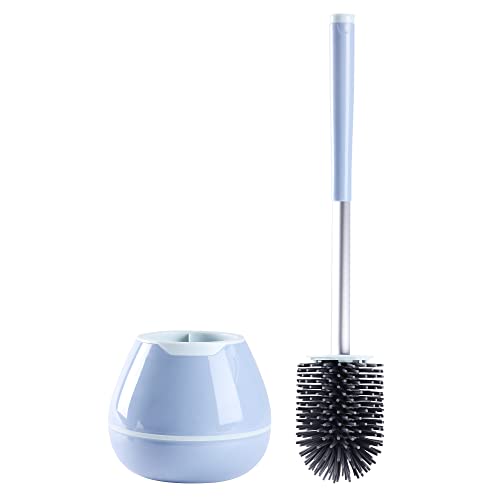 BOOMJOY Toilet Brush with Holder, Silicone Toilet Bowl Cleaner Brush with Tweezers for Bathroom, RV Cleaning-Purple