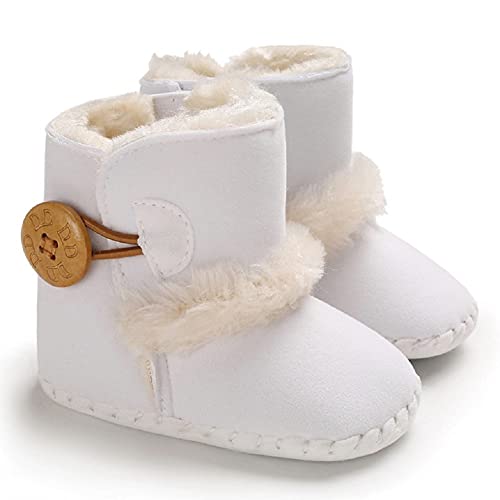 Newborn Baby Boys Girls Snow Winter Boots Infant Toddler Soft Sole Anti-Slip Winter Warm Crib Booties Shoes, 4 colors  (White)