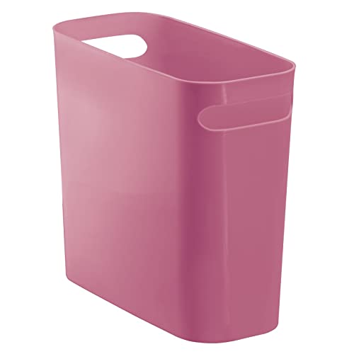 mDesign Plastic Small Trash Can, 1.5 Gallon/5.7-Liter Wastebasket, Narrow Garbage Bin with Handles for Bathroom, Laundry, Home Office - Holds Waste, Recycling, 10