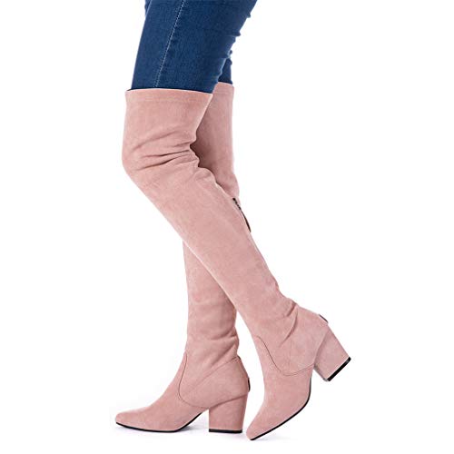 N.N.G Women Boots Winter Over Knee Long Boots Fashion Boots Heels Autumn Quality Suede Comfort Square Heels US Size (8, Pink(Classic))