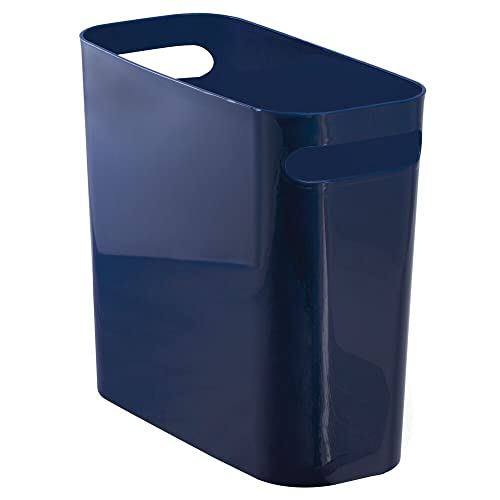 mDesign Plastic Small Trash Can, 1.5 Gallon/5.7-Liter Wastebasket, Narrow Garbage Bin with Handles for Bathroom, Laundry, Home Office - Holds Waste, Recycling, 10